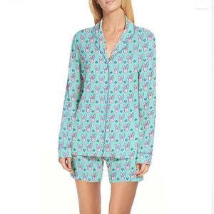 Dames slaapkleding preppy PJ's met konijnen 2000s dames paasprint af te schakelen kraag met één borsten met lange mouwen met lange mouwen en broek y2k