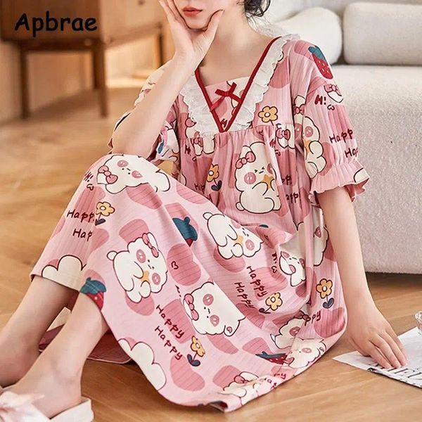 Ropa de dormir para mujer Estilo princesa Camisón de algodón para mujer Verano Kawaii Camisón Sleepshirts Niñas Manga corta Camisones de dama