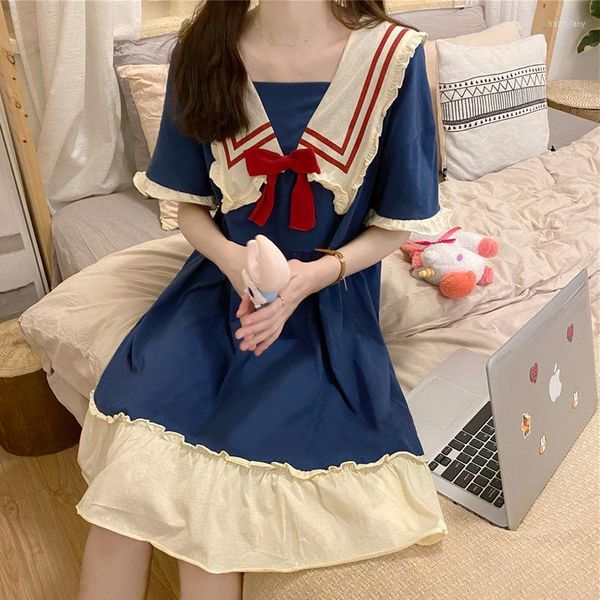 Ropa de dormir para mujer Estilo princesa Verano Camisón Kawaii Mujer joven Camisón Vestido de manga corta Algodón suave Lencería japonesa Homedress