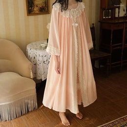 Dames nachtkleding prinses vrouw katoenen kamerjas vintage stijl lange mouw gewaad 3 kleuren roze wit blauw