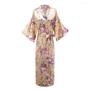 Vêtements de nuit pour femmes imprimé fleur femmes Kimono Robe Lingerie longue décontracté peignoir Robe Sexy Satin maison vêtements vêtements de nuit déshabillé