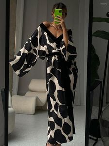 Dames Nachtkleding Print Lange Lace-up Maxi Jurk Lente Zomer Nachtjapon Mouw Kimono Voor Vrouwen Badjas Toga Sexy Huis Gewaad Loungewear 2023