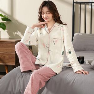 Pyjamas imprimés pour femmes, vêtements de nuit, printemps et automne, en pur coton, ameublement de la maison, ensemble de loisirs et d'hiver