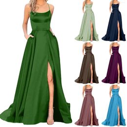 Dames slaapkleding prom jurken dames lange vrouwen elegante halter backless jurkencrisn satijn spaghetti feest slanke ruches streetwear