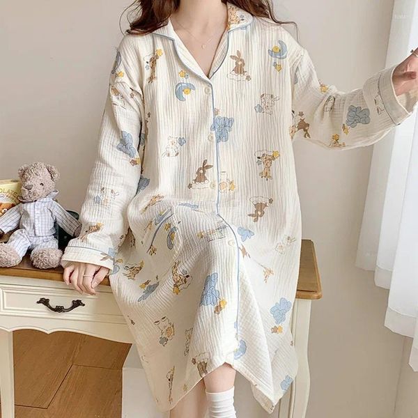 Ropa de sueño para mujeres algodón puro 2024 primavera/verano ropa posparto gasa de crepe crepe de doble capa mujeres embarazadas todas las faldas caseras de pijama