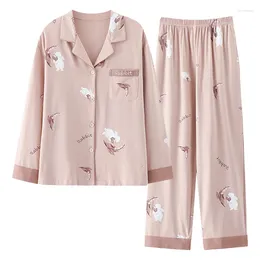 Pyjama en pur coton pour femmes, vêtements de nuit, motif Cardigan, Style à revers, peut être porté à l'extérieur