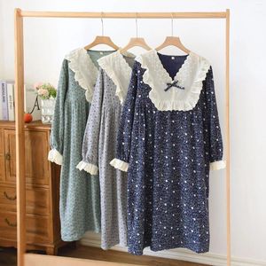 Vêtements de nuit pour femmes coton pur nightgown printemps automne à manches longues à manches longues robes pour femme endormie.