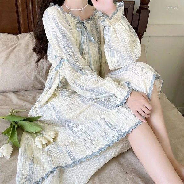 Vêtements de nuit pour femmes Robe de pyjama en coton pur Femmes Printemps Automne Chemises de nuit à manches longues Mignon Étudiant Dortoir Filles Casual Lâche Surdimensionné