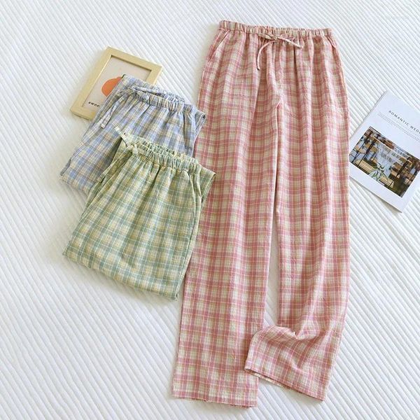 Ropa de dormir para mujer, pantalones a cuadros de algodón puro, ropa para el hogar de estilo coreano, pantalones de Pijama para mujer, pijamas para dormir