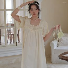 Vêtements de nuit pour femmes Pur Coton Princesse Douce Chemise De Nuit D'été À Manches Courtes Femmes Chemise De Nuit Sexy Col Carré Couleur Unie Robe De Nuit