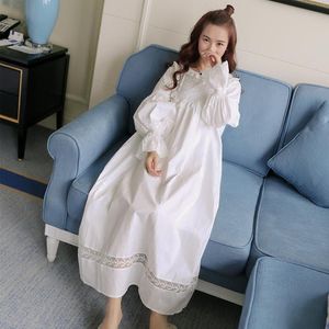 Camisón de algodón con memoria real pura para mujer, camisón de princesa de manga larga, camisón blanco para mujer, ropa de dormir 313 para mujer