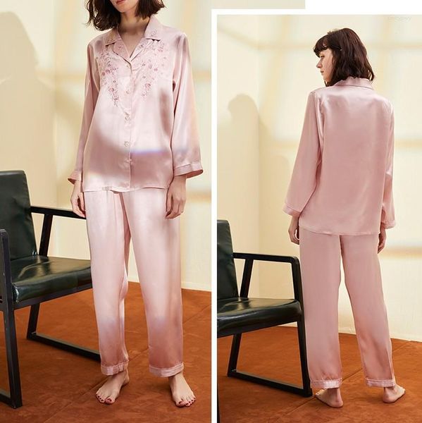 Vêtements de nuit pour femmes, ensemble pyjama brodé en soie Pure, chemise de nuit M L XL YM006