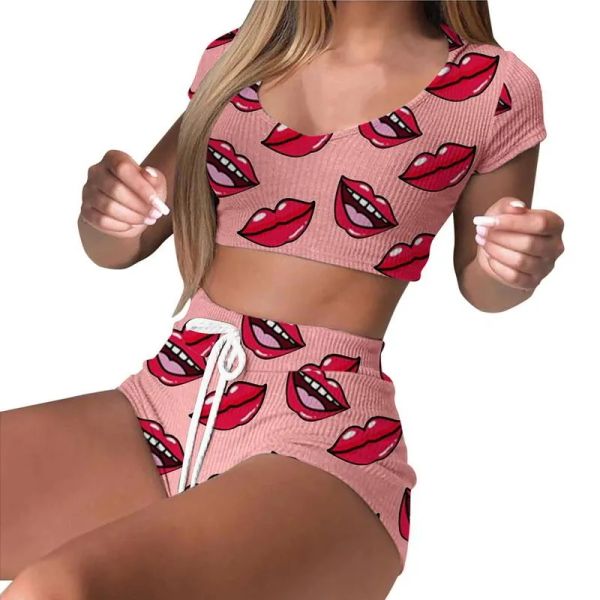 Pyjamas pour femmes Pyjama Femme Camisole Sleep Porte Pyjama Migne de nuit rose Ruffled Flound Shorts lingerie Set Cosplay Clothes Home