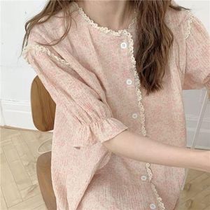 Vêtements de sommeil pour femmes qweek coton robe nocturne femme imprimé floral dentelle de nuit de nuit vintage