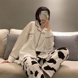 Dames slaapkleding qweek koe print dames pyjama's huiskleding schattig pyjama pour femme kawaii slaapkleding pijama's nachtje herfst winter 230309