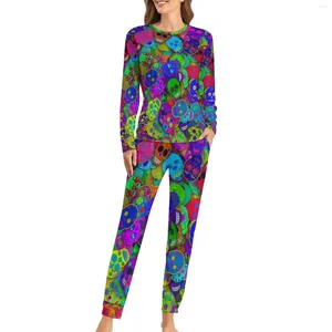 Dames slaapkleding regenboog suiker schedel pyjama's kleurrijke chaos 2 stuks vrijetijdspak