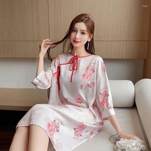 Dames Nachtkleding Rayon Nachtjapon Femme Zijdeachtig Satijn Homedress Elegante Print Nachthemd Lingerie Ronde Hals Nachtkleding Dames Ochtendjurk