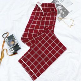 Nachtkleding voor dames, rode geruite slaapbroek, elastische taillebroek met trekkoord, volledige lengte, nachtkleding, lounger, huiskleding