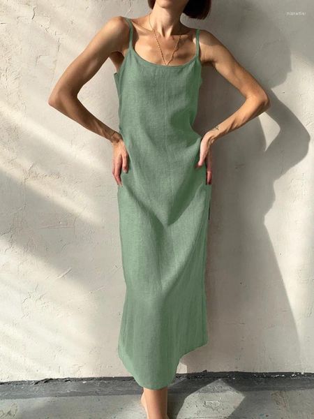 Vêtements de nuit pour femmes Restve Green Night Robe Femmes Spaghetti Strap Femelle Casual 2024 Summer Lace Up Wrap Femme Robes Solide Lingerie