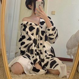 Dames slaapkleding gewaad de chambre femme koe gewaden pyjama's vrouw winter flanel warme losse nachtdress schattige Koreaanse loungewear