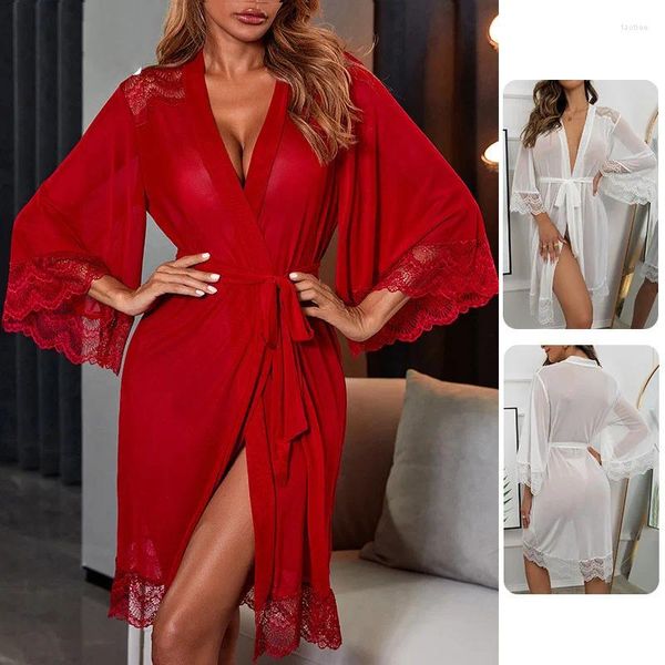 Bata de dormir para mujeres Bata de encaje Sexy Batina de bata de boda ropa interior ropa Mesh Mesh Nightwear Nightwear Home Loungewear