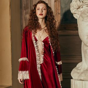 Vêtements de nuit pour femmes Robe dames romantique ensemble femmes chemise de nuit hiver Robe de nuit élégante mariée vin rouge Dressing Ins Vintage