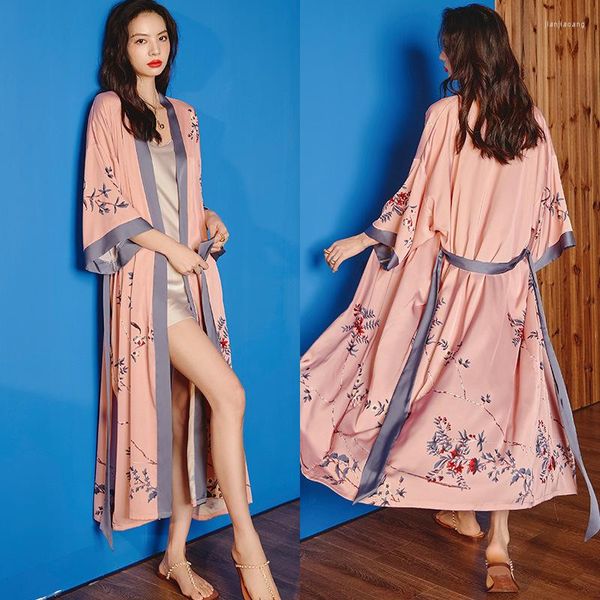 Ropa de dormir para mujer Batas Mujeres Albornoz Bata larga Seda Impreso Boda Novia Dama de honor Vestido Rayón Kimono Vestido de noche Primavera