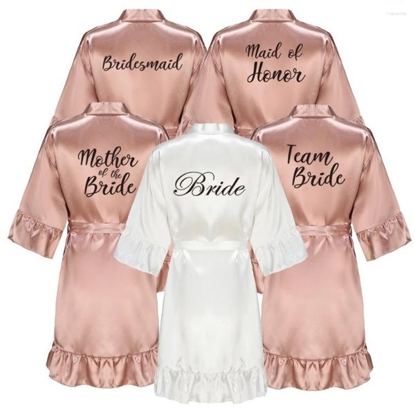 Vêtements de nuit pour femmes Rose Gold Satin Demoiselle d'honneur Team Robes de mariée avec volants Soeur Mère Peignoir Demoiselle d'honneur Kimono Cadeau de mariage