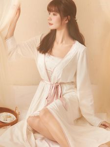 Dames slaapkleding Rose Tree 2023 Women's Long Robe Lace Lace Nighthad Princess White Cotton Nightshirt One Piece