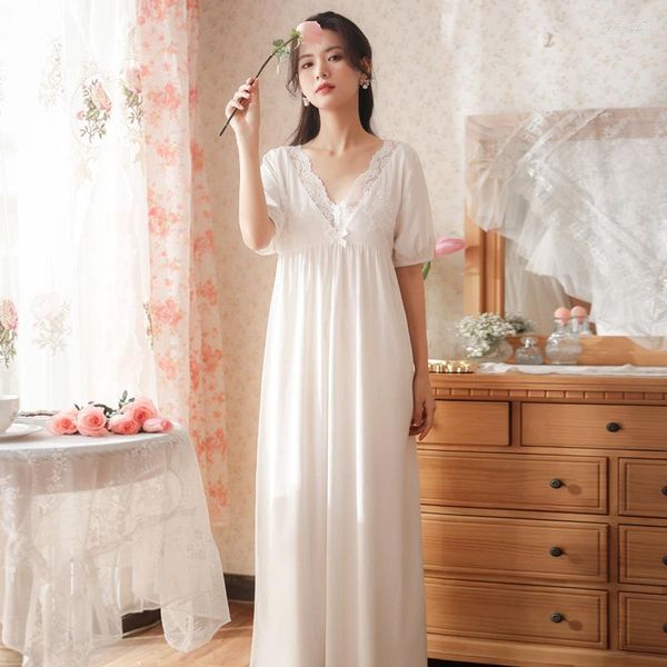 Ropa de dormir para mujer Roseheart Women Homewear White Cotton Sexy Lace Bow Vestido de noche Vestido de noche Camisón