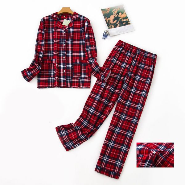 Ropa de dormir para mujer S-XXXL Conjunto de pijama para mujer Ropa de hogar de algodón de franela cálida para mujer Pijamas con estampado liso de otoño 230329
