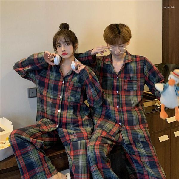 Vêtements de nuit pour femmes Ponçage Couple Maison Vêtements Plaid Vin Rouge Vert Hiver Pyjama Ensemble Outwear Femmes Hommes Costume Service Coréen L852