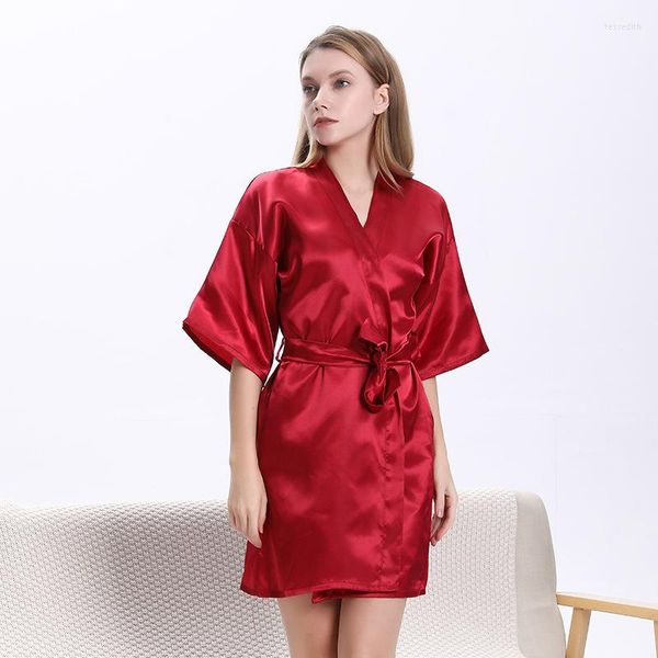 Vêtements de nuit pour femme Satin Kimono Robe de bain en fausse soie pour femme Yukata Peignoir Couleur unie S M L XL XXL