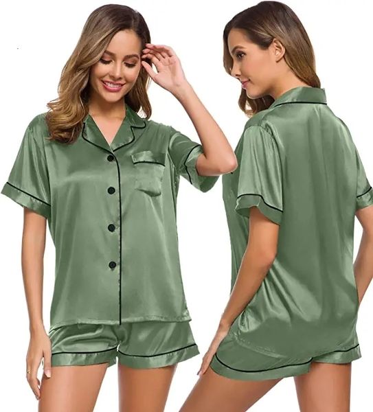 Vêtements de nuit pour femmes Pyjamas en satin Vêtements de nuit à manches courtes pour femmes Soft Silk Button Down Loungewear Pjs Shorts Set S-XXL 230515