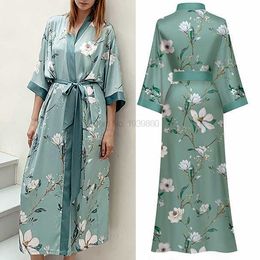 Nachtkleding voor dames Satijnen badjas Dames Zomernachtjapon Lingerie Print Bloem Nachtkleding Nachthemd V-hals Kimono Badjas Jurk Nachtkleding Loungewear T221006