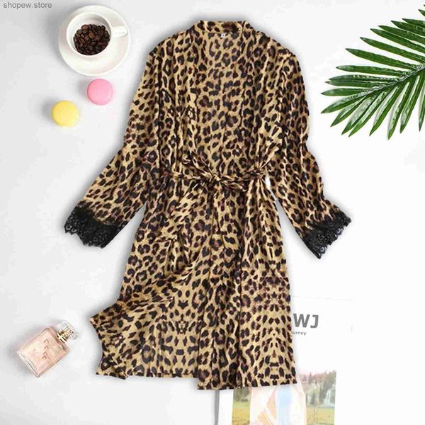 Ropa De Dormir para Mujer Pijamas De Seda Satén Bata Lencería Femenina Ropa De Dormir con Estampado De Leopardo Sexy Kimono De Boda Nupcial Albornoz Camisón Camisones 4XL