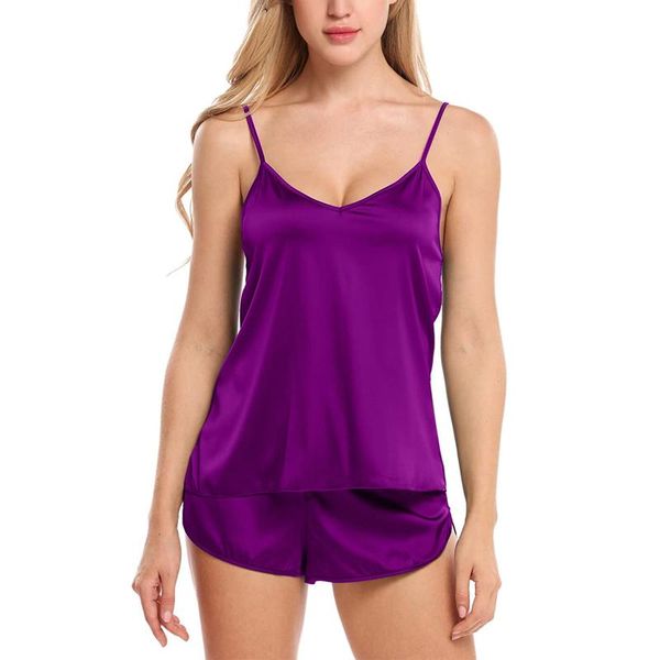 Ropa de dormir para mujer Conjunto de satén para mujer Ropa de dormir de seda Pijamas de encaje Lencería sexy Babydoll Sujetador rojo Mujer