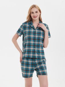 Vêtements de nuit pour femmes Schinotch Femmes Coton Classique BlueBlack Plaid Pyjamas Ensemble Chemise à manches courtes Ensembles Casual Homewear Vêtements de nuit Se