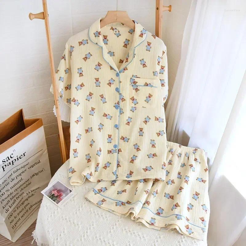Kvinnors sömnkläder sätter kortärmad sommar enkel crepe 2024 bomullshorts bekväma vackra service hem pyjamas och