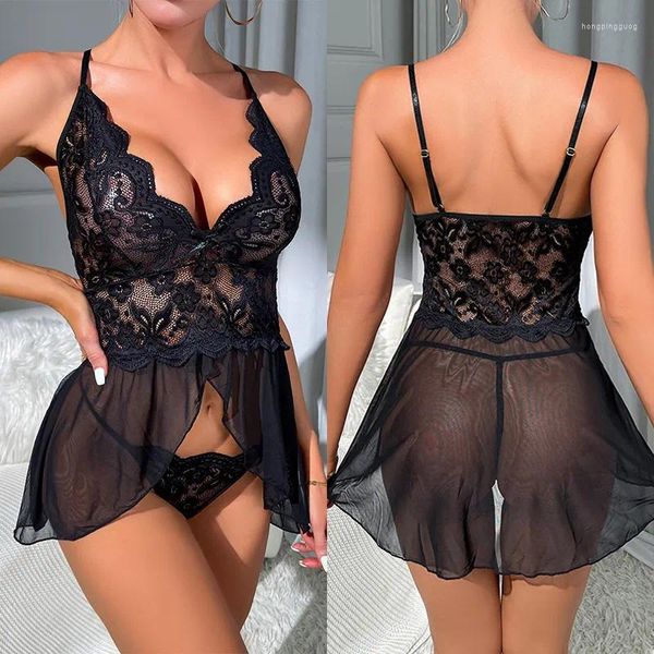 Vêtements de nuit pour femmes, robe à bretelles, col en v profond, ensemble de perspectives, chemise de nuit sexy, Lingerie pour dames, Lenceria