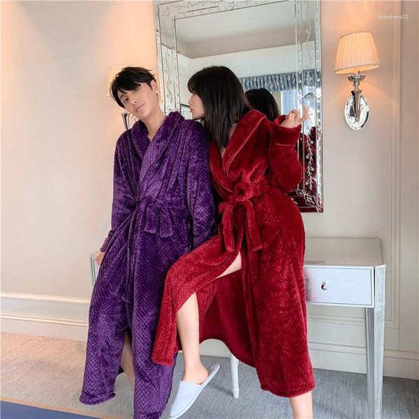 Vêtements de nuit pour femmes Couples sexy assortis Robe éponge blanche Automne Hiver Robe Femmes Peignoir Chaud Flanelle Sommeil Robes Son Et Elle Maison