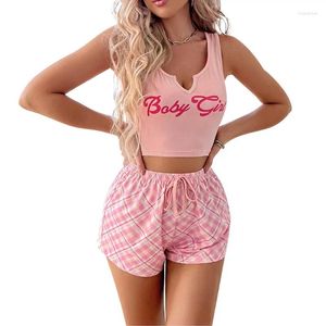 Vêtements de sommeil pour femmes sexy pyjama sets char à carreaux à carreaux à la maison fureur backless deux pièces pour femmes portent une chemise de nuit