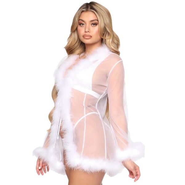 Ropa de dormir de las mujeres Ropa de dormir de encaje sexy Batas Ver a través de la ropa interior Porno Albornoz Mujeres Sexo transparente para el camisón de fiesta Ropa para adultos FemmeWomen