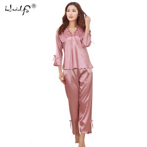 Dames slaapkleding sexy kanten pyjamas zijden stian pyjama's set volledige lengte v-neck slaapkleding dames winter mode pyjama's aankomst vrouwen slaapkleding 230310