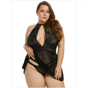 Dames nachtkleding Sexy grote nachtkleding Grote maten lingerie Dames V-hals kostuums Doorzichtig kanten ondergoed Slapen Zacht Homewear Jurk