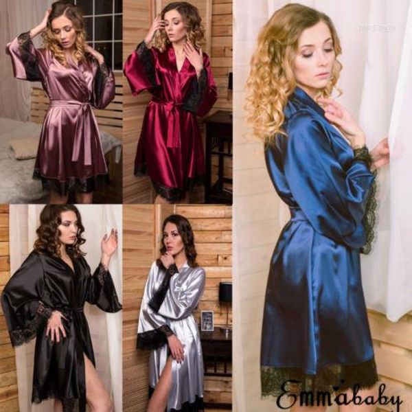 Vêtements de nuit pour femmes Robe de lingerie sexy Robe de mariée en satin de soie pour femme Kimono de mariage Peignoir Vêtements de nuit