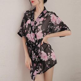 Vêtements de sommeil de lingerie sexy pyjamas pnekless femelles nuisettes robe lace kimono bains de nuit vestido mujer
