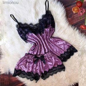 Vêtements de nuit pour femmes, Lingerie Sexy, vêtements de nuit, Camisole, short avec nœud, col en v, pyjama en velours, vêtements de nuit, HotC24319