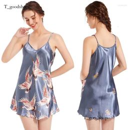 Ropa de dormir para mujeres Lingerías sexys para mujer V cuello siltador satén camisón sin mangas nocturna de noche de verano casa de verano suave y cómodo camisón 291