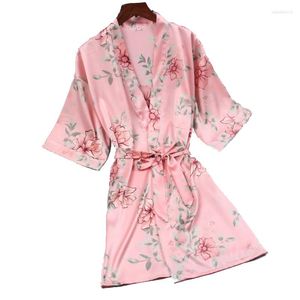 Dames slaapkleding sexy mini roze Chinees traditionele vrouwen zijden gewaad nieuwigheid kimono yukata pyjama's bedrukte bloem nachthemd maat m l xl